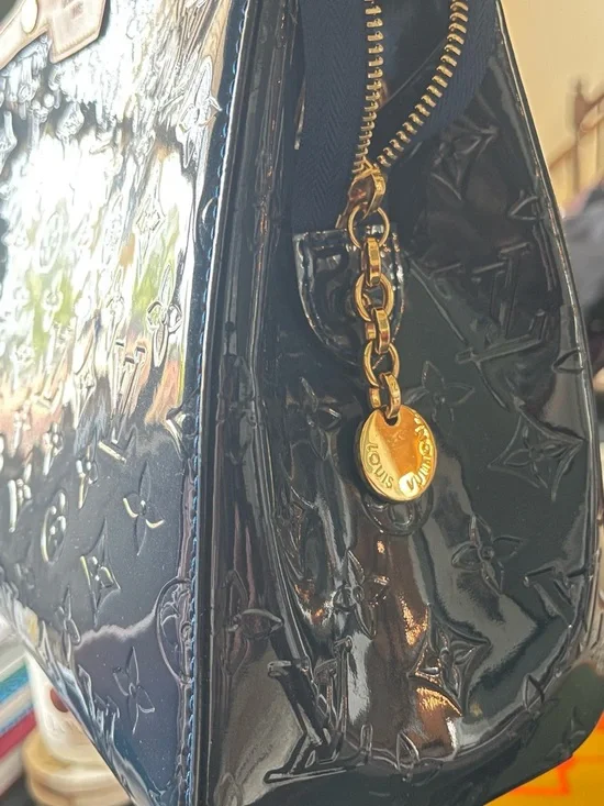 Louis Vuitton Navy Vernis Monogram Satchel with Natural Trim - Picture 5 of 7